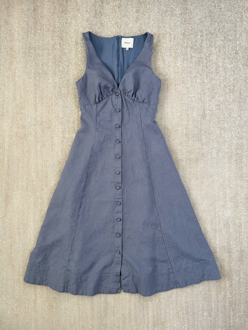 Reformation Sebastien Blue Linen Midi Dress 0 Summer Cocktail